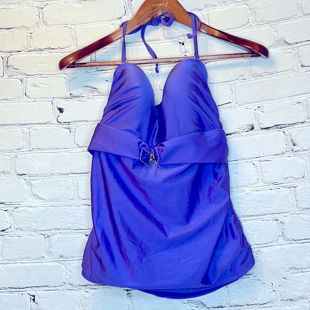 Catalina Miss America Purple Gold Accent Halter Tie Tankini Swimsuit Top Size XL